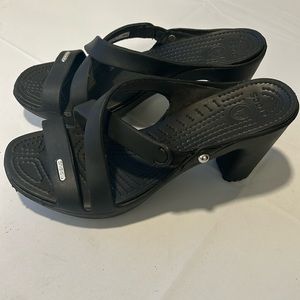 Crocs black Cypress heels . 3 1/2 inch high heel. Comfy and cute for spring.